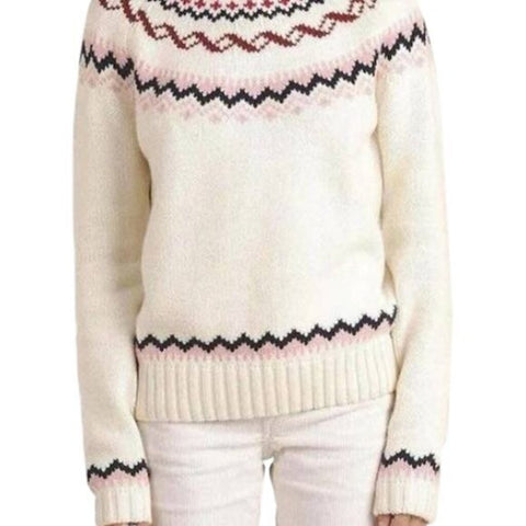 *Trovata Patricia Cotton Blend Fair Isle Knit Yoke Crew Neck Sweater, Size S