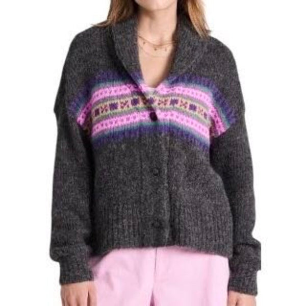 *XiRENA Waylon Alpaca & Wool Fair Isle Chest Stripe Shawl Collar Button-Up Cardigan, Size XS