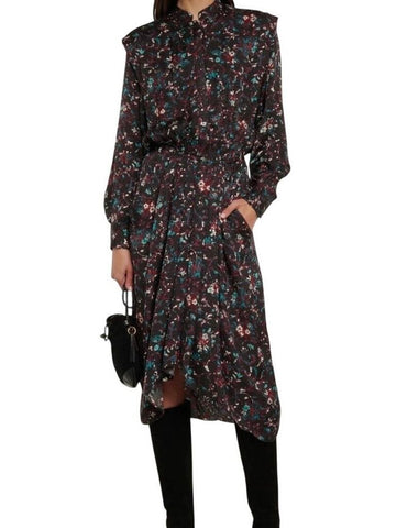 *Isabel Marant Etoile Oklaya Floral Long Sleeve Button Front Sharkbite Midi Dress, Size FR 36=US 4