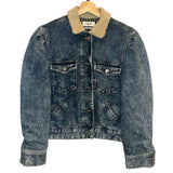 *Isabel Marant Etoile Denim & Faux Shearling Puff Sleeve Collared Stud Close Trucker Jacket, Size FR38=US6