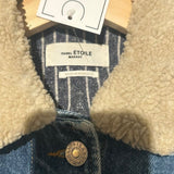*Isabel Marant Etoile Denim & Faux Shearling Puff Sleeve Collared Stud Close Trucker Jacket, Size FR38=US6