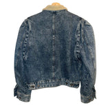 *Isabel Marant Etoile Denim & Faux Shearling Puff Sleeve Collared Stud Close Trucker Jacket, Size FR38=US6