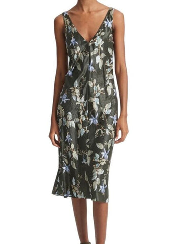 *NWT Vince Bellflower Satin Floral Sleeveless V-Neck Midi Slip Dress, Size XS
