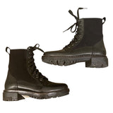 *Rag & Bone Shiloh Leather & Elastic Lace-Up 1.5" Heel Rubber Lug Sole Combat Boots, Size 39.5