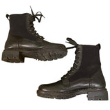 *Rag & Bone Shiloh Leather & Elastic Lace-Up 1.5" Heel Rubber Lug Sole Combat Boots, Size 39.5