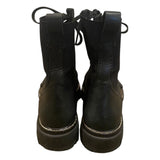 *Rag & Bone Shiloh Leather & Elastic Lace-Up 1.5" Heel Rubber Lug Sole Combat Boots, Size 39.5
