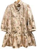 *NWT Tuckernuck Palmerston Metallic Jacquard 3/4 Sleeve Ruffle Split Neck Trapeze Mini Dress, Size M