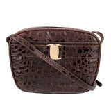 *Salvatore Ferragamo Vara Embossed Leather Crocodile Gold Logo Crossbody Bag