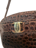 *Salvatore Ferragamo Vara Embossed Leather Crocodile Gold Logo Crossbody Bag