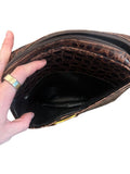 *Salvatore Ferragamo Vara Embossed Leather Crocodile Gold Logo Crossbody Bag