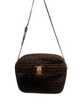 *Salvatore Ferragamo Vara Embossed Leather Crocodile Gold Logo Crossbody Bag