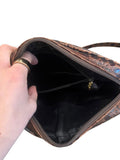*Salvatore Ferragamo Vara Embossed Leather Crocodile Gold Logo Crossbody Bag