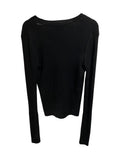 *Tory Burch Simone Merino Wool Rib Knit Gold Logo Buttons V-Neck Boyfriend Cardigan, Size L