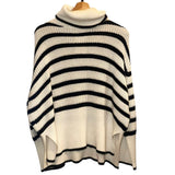 *AMO Topanga Cotton Alpaca Stripe Turtleneck Side Slit Pullover Sweater, Size XS/S