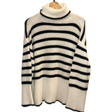 *AMO Topanga Cotton Alpaca Stripe Turtleneck Side Slit Pullover Sweater, Size XS/S