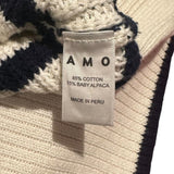 *AMO Topanga Cotton Alpaca Stripe Turtleneck Side Slit Pullover Sweater, Size XS/S