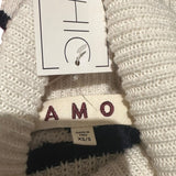 *AMO Topanga Cotton Alpaca Stripe Turtleneck Side Slit Pullover Sweater, Size XS/S
