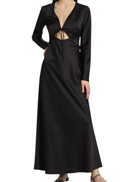 *NWT Significant Other Danika Satin Long Sleeve V-Neck Tie Bust Cut-Out Maxi Dress, Size 8