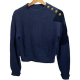 *Rag & Bone Nancy Merino Wool Blend Crew Neck Gold Button Shoulder Pullover Sweater, Size XS