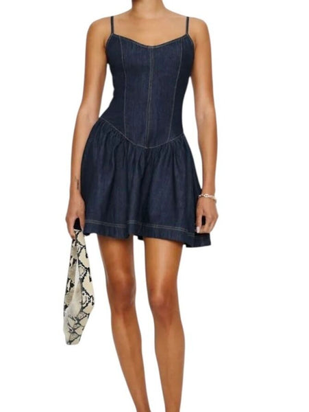 *NWT Reformation Lottie Denim Cami Scoop Drop Waist Full Mini Dress, Size 2