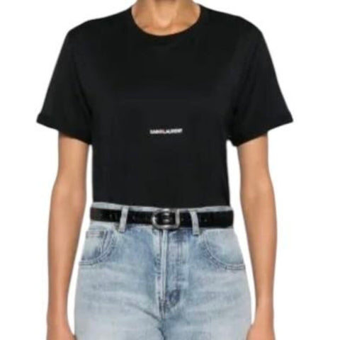 *Saint Laurent Cotton Jersey Small Printed Logo Short Sleeve Round Neck Tee Shirt Top, Size L