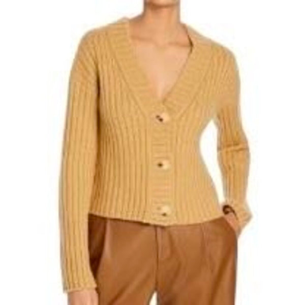 ^NWT Vince Chunky Ribbed Wool & Cashmere Button-Up Boyfriend Cardigan, Size L