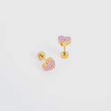 Adorn 512 Pink Enamel Tiny Bubble Heart Screw Flat Back Stud Earrings