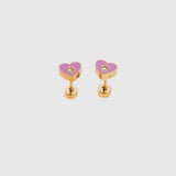 Adorn 512 Pink Enamel Tiny Bubble Heart Screw Flat Back Stud Earrings