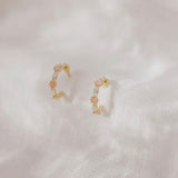 Adorn 512 Lucy Pink CZ Flower Huggie Hoop Earrings