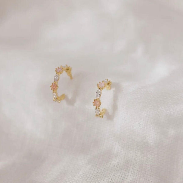 Adorn 512 Lucy Pink CZ Flower Huggie Hoop Earrings