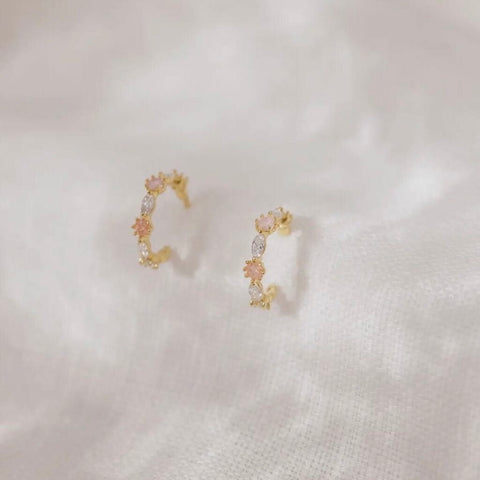 Adorn 512 Lucy Pink CZ Flower Huggie Hoop Earrings