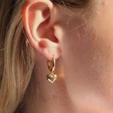 The Silver Wren 18K Gold-Fill Dainty Puffy Heart Charm Huggie Hoop Earrings