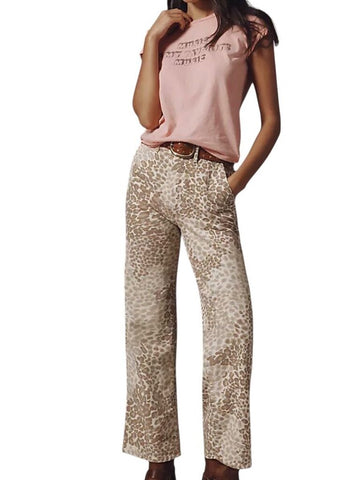 *MOTHER The Major Zip Ankle Cotton Twill Leopard High Rise Wide Leg Jeans, Size 26 (2)