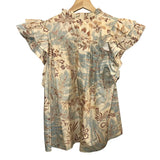 *Ulla Johnson Lei Cotton Floral Flutter Sleeve Ruffle Split Neck Blouse Top, Size 6