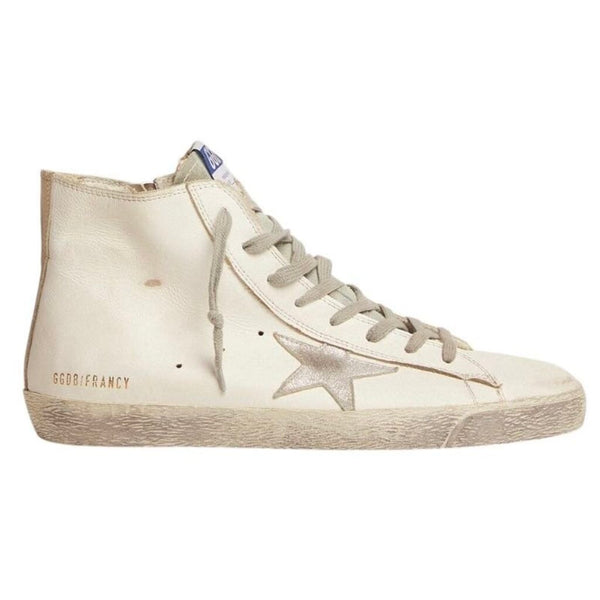 *Golden Goose Francy White Leather Gray Suede Star Lace-Up Hi-Top Sneakers w/Box, Size 40