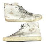 *Golden Goose Francy White Leather Gray Suede Star Lace-Up Hi-Top Sneakers w/Box, Size 40