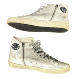 *Golden Goose Francy White Leather Gray Suede Star Lace-Up Hi-Top Sneakers w/Box, Size 40