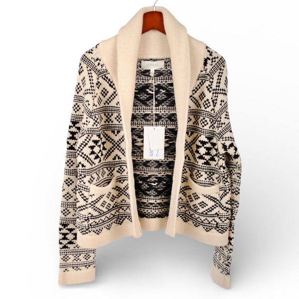 ^The Great The Fair Isle Lodge Cotton Blend Shawl Collar Open Front Cardigan Sweater, Size TG1=S