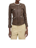 *Isabel Marant Etoile Bradi Lambs Leather Collarless Asymmetric Zipper Moto Jacket, Size FR40=US8