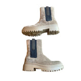 *Brunello Cucinelli Suede & Monili Bead Embellished Lug Sole Low Shaft Chelsea Boots, Size 37