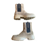 *Brunello Cucinelli Suede & Monili Bead Embellished Lug Sole Low Shaft Chelsea Boots, Size 37