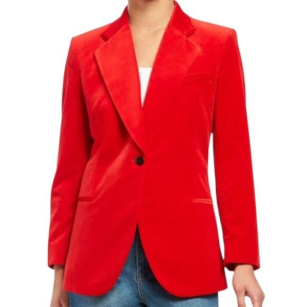 *Theory Cinched Blazer Stretch Velvet Notch Lapel Single Button Blazer Jacket, Size 8