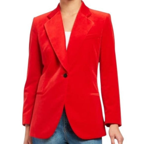 *Theory Cinched Blazer Stretch Velvet Notch Lapel Single Button Blazer Jacket, Size 8