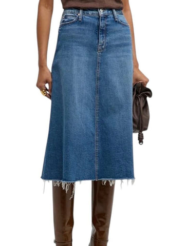 ^NWT Mother The Circle Midi Fray Stretch Denim Midi A-Line Skirt, Size 27 (4)