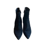 *Prada Suede Pointed Toe 2 1/2" Block Heel Side Zipper Low Shaft Boots, Size 39