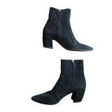 *Prada Suede Pointed Toe 2 1/2" Block Heel Side Zipper Low Shaft Boots, Size 39