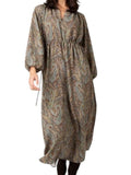 *NWT Ann Mashburn Chiara Paisley Liberty Long Sleeve Split Neck Maxi Dress, Size M