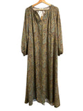 *NWT Ann Mashburn Chiara Paisley Liberty Long Sleeve Split Neck Maxi Dress, Size M