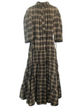 *Teija Cotton & Wool Plaid Puff 3/4 Sleeve Ruffle High Neck Tie-Waist Tiered Midi Dress, Size 8