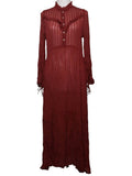 *Cecilie Copenhagen Sheer Stripe Long Sleeve Ruffle High Neck & Yoke Maxi Dress, Size S